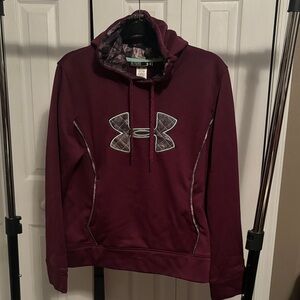 Under Armour Burgundy Hoodie with Logo Accent with pockets!
